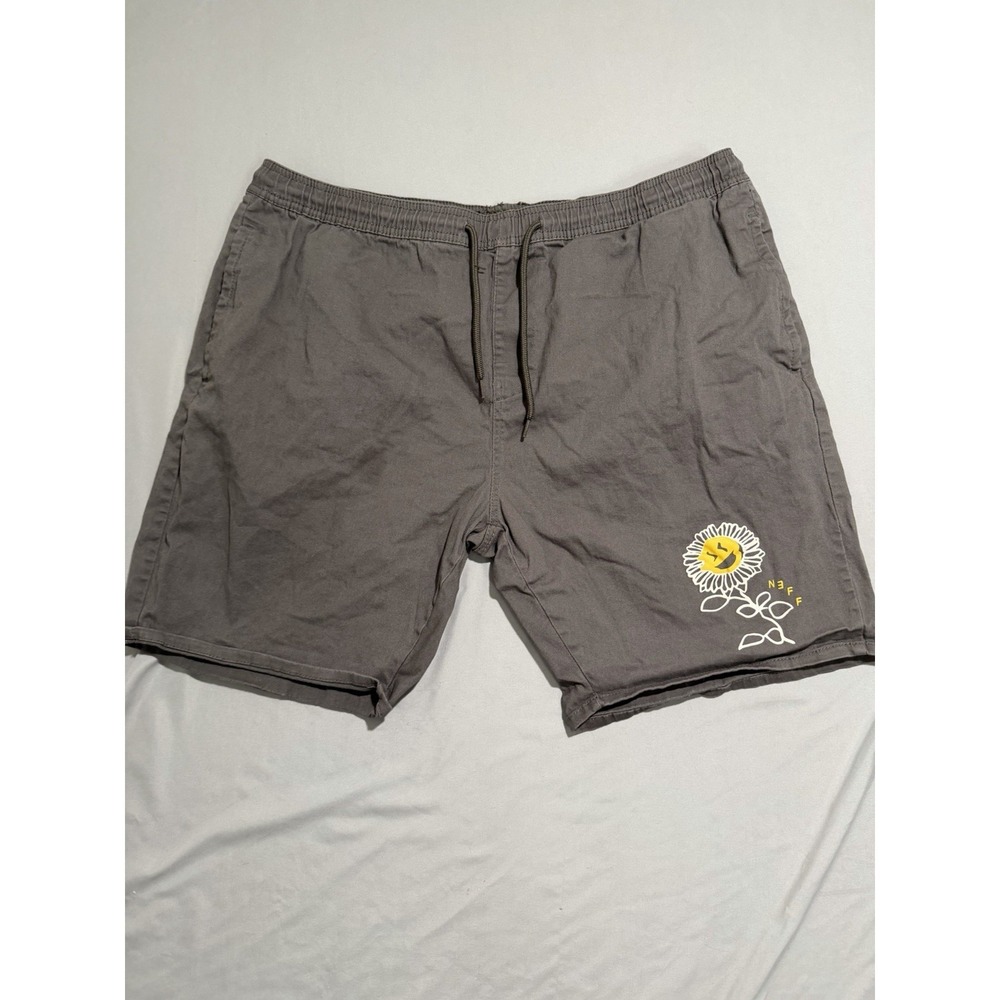 Neff brand grey elastic waist shorts, flower image, men's xxl, cotton